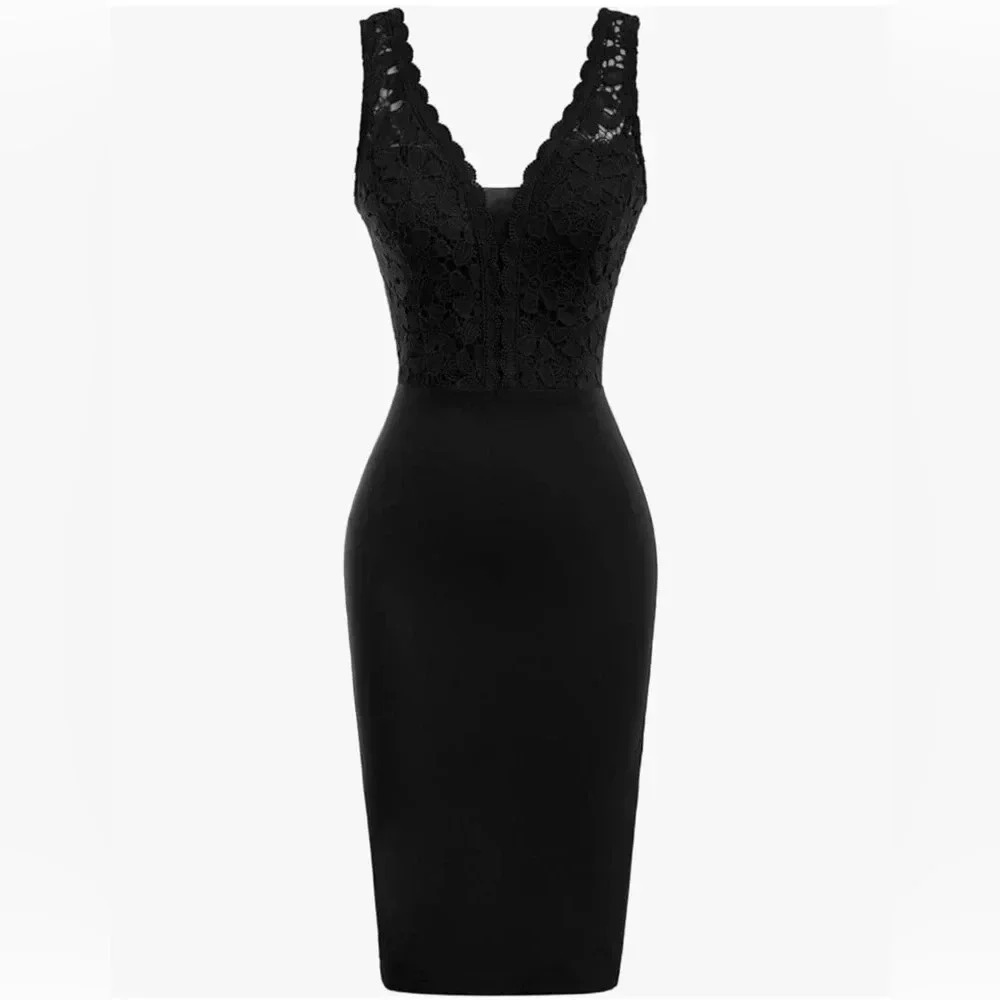 Grace Karin women sleeveless deep V neck casual cocktail dress pencil dress